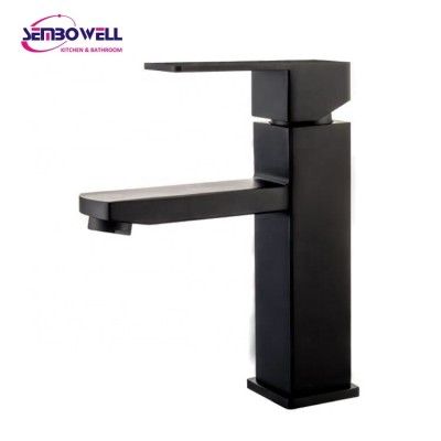 Matt Black Stainless Steel Single Handle  Square Bathroom Sink Mixer SUS304 Basin Faucet