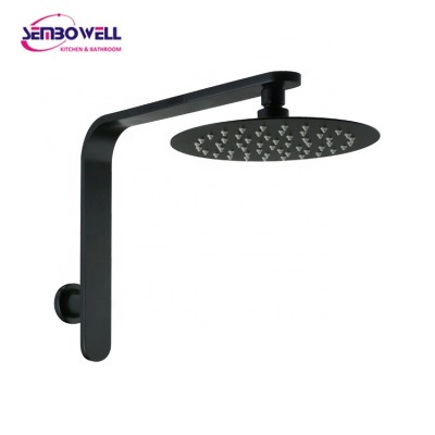 Matt Black Round Rain Shower Set Shower Head With Arm And In-Wall Mixer Overhead Shower Set